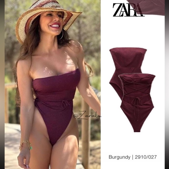 Zara burgundy gold shimmer one piece - Picture 1 of 9